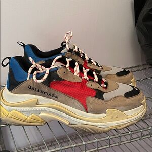 Balenciaga Men's Red, Blue, and Tan Sneakers